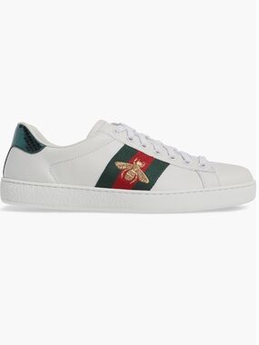 Men Gucci White Leather Ace Bee Sneaker size 9